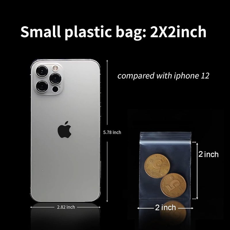 JINYONBAG أكياس بلاستيكية صغيرة، 400 قطعة 2" × 2" أكياس تخزين شفافة قابلة لإعادة الاستخدام بسحاب للمجوهرات، الحلوى، العملات المعدنية - Image 2
